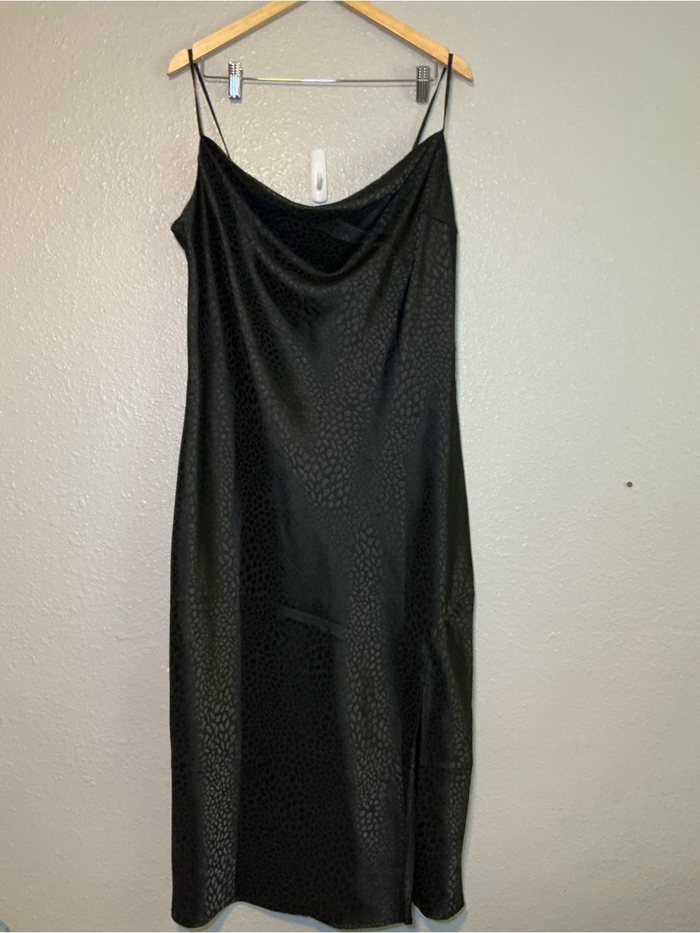 Black Slip Dress Leopard XL with Cowl Neck